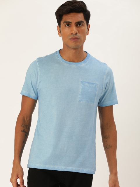 

ether Men Blue Solid Round Neck T-shirt