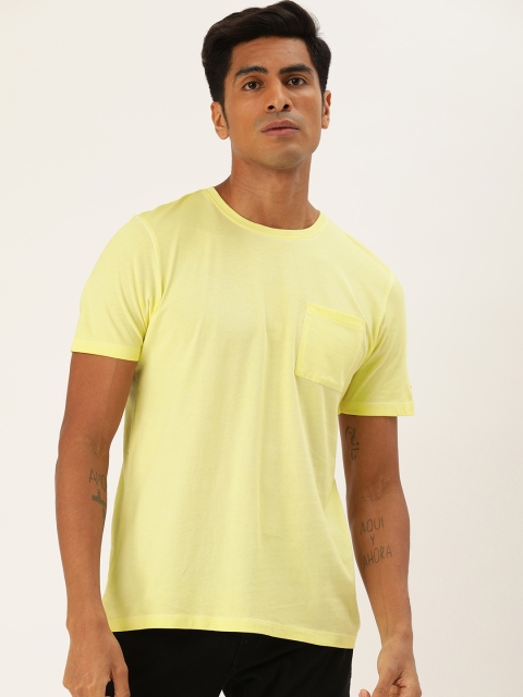 

ether Men Yellow Solid Round Neck T-shirt
