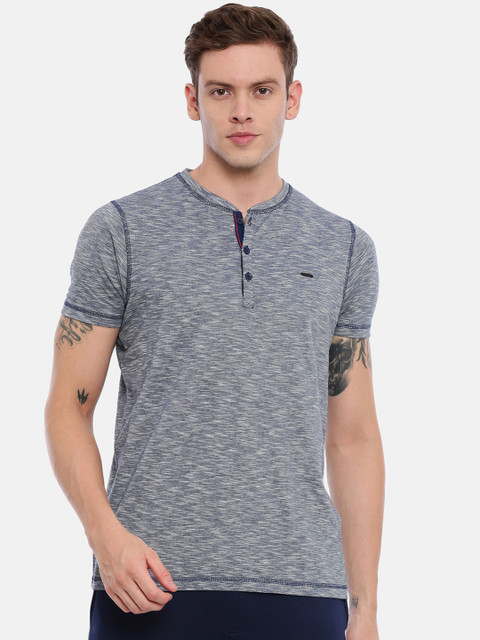 

Proline Active Men Navy Blue Printed Mandarin Collar T-shirt