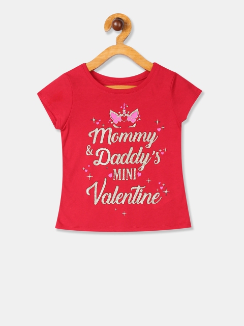 

The Childrens Place Girls Red Printed Round Neck Pure Cotton T-shirt