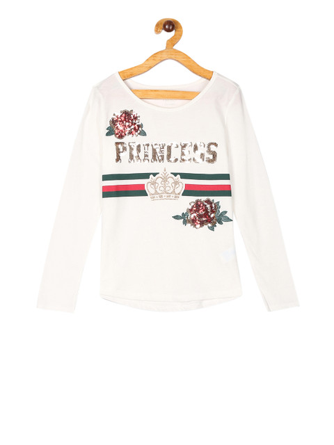 

The Childrens Place Girls Off-White Printed Round Neck T-shirt