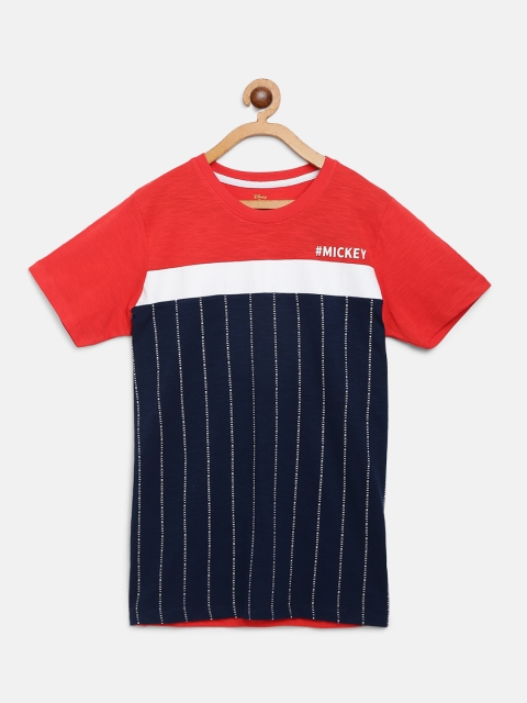 

YK Disney Boys Navy Blue & Red Striped Round Neck T-shirt