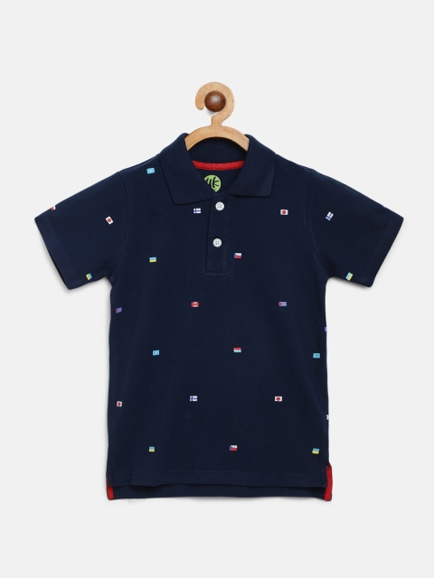 

YK Boys Navy Blue Printed Polo Collar T-shirt