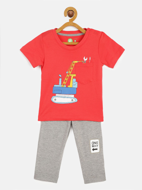 

YK Organic Infant Boys Red & Grey Printed Sustainable T-shirt with Pyjamas
