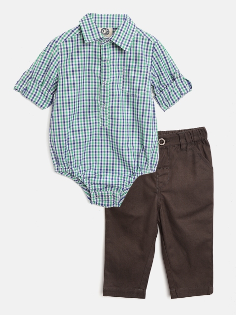 

YK Boys Green & White Checked Bodysuit with Trousers
