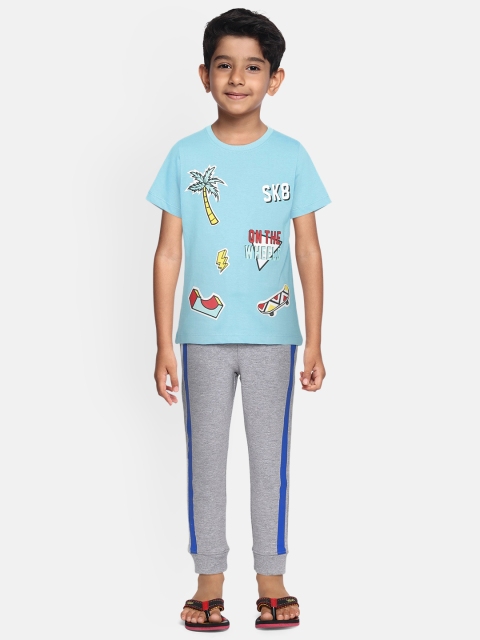 

YK Boys Blue & Grey Melange Printed T-shirt with Joggers