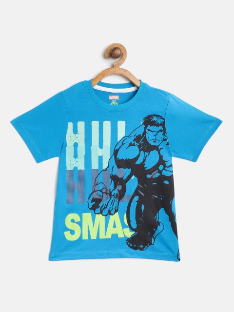 

YK Marvel Boys Blue & Black Hulk Print Round Neck T-shirt