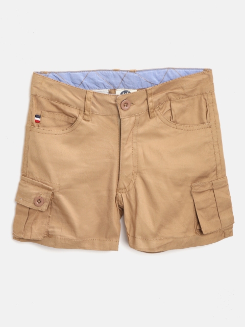 

YK Boys Beige Solid Regular Fit Cargo Shorts