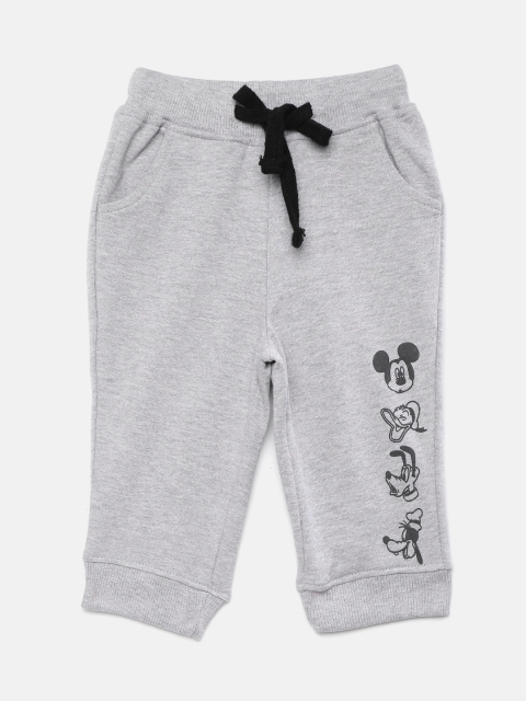 

YK Disney Boys Grey-Melange Solid Trousers with Mickey and Friends Print Detail