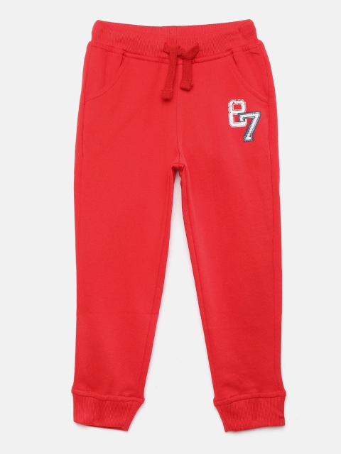 

YK Boys Red Solid Joggers with Printed Detail