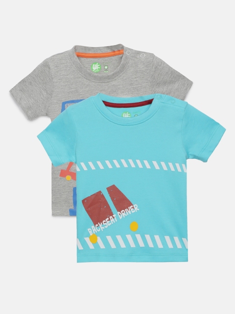 

YK Organic Boys Pack of 2 Printed Round Neck Sustainable T-shirts, Grey