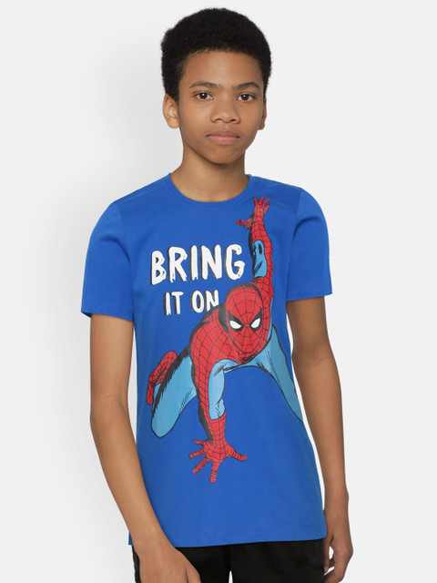 

YK Marvel Boys Blue & Red Spiderman Print Round Neck T-shirt