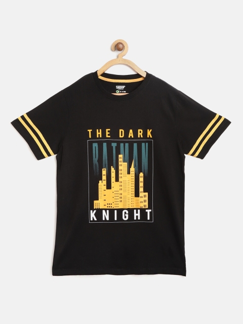 

YK Justice League Boys Black & Yellow Batman Print Round Neck T-shirt