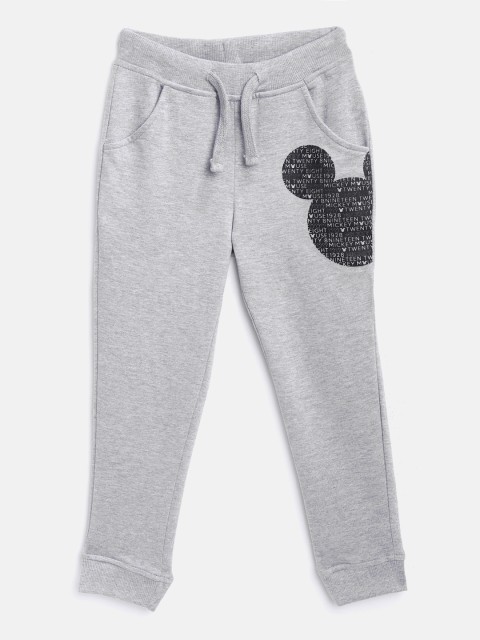 

YK Disney Boys Grey Melange & Black Mickey Mouse Print Joggers