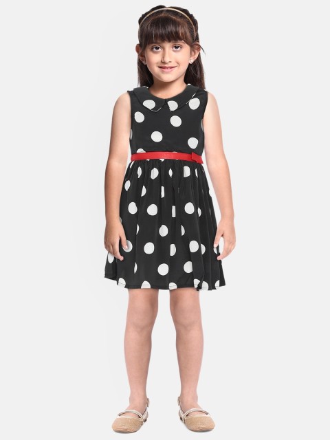 

YK Organic Girls Black & Off-White Polka Dot Print A-Line Sustainable Dress