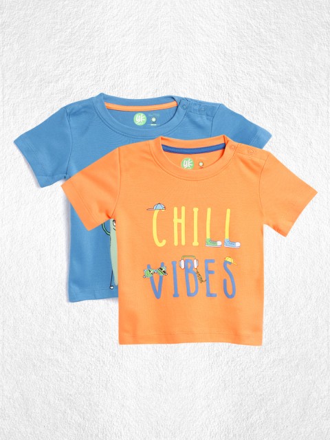

YK Organic Infant Boys Pack of 2 Printed Round Neck Organic Cotton T-shirts, Blue