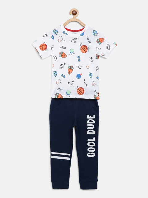 

YK Boys White & Navy Blue Printed T-shirt with Joggers