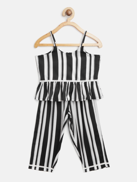 

YK Girls Black & White Striped Two-Piece Jumpsuit