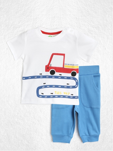 

YK Organic Boys White & Blue Printed Sustainable T-shirt with Trousers