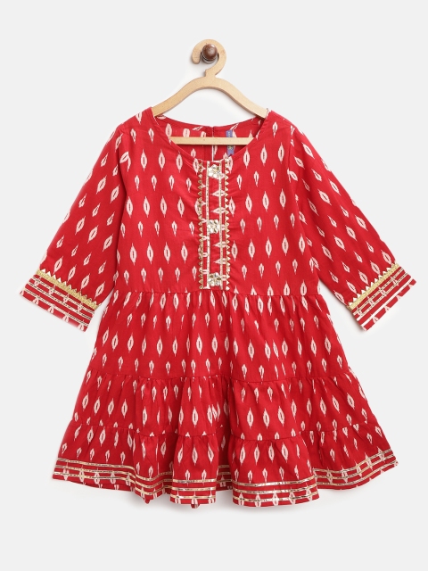 

YK Girls Red & Off-White Printed Anarkali Kurta