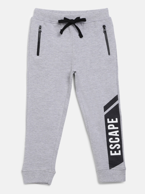 

YK Boys Grey Melange Solid Straight-Fit Joggers With Printed Detail