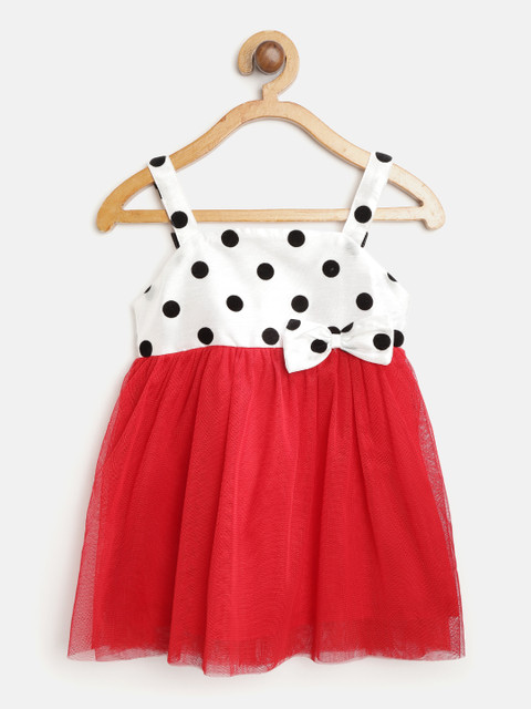 

YK Disney Girls White & Red Minnie Mouse Polka Dot Pattern Fit & Flare Dress