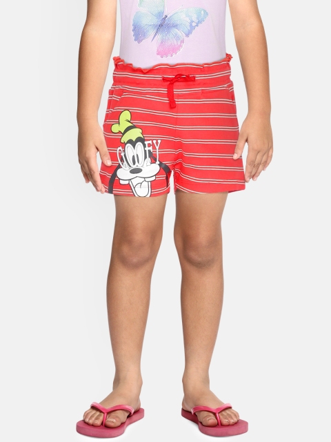 

YK Girls Red & White Striped & Goofy Printed Regular Fit Shorts