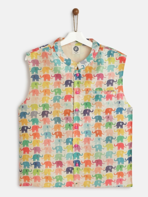 

YK Boys Multicolour Elephant Print Nehru Jacket, Multi