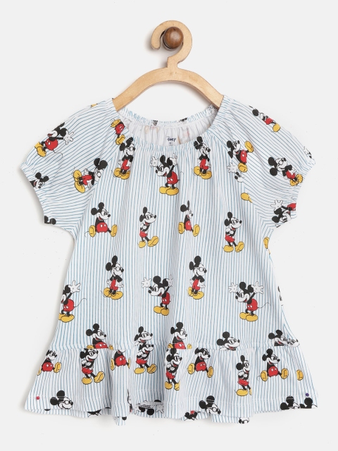 

YK Girls White & Blue Mickey Mouse Print Top