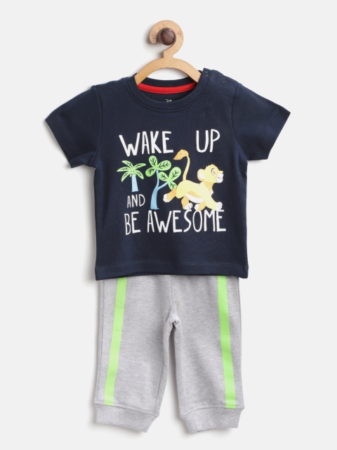 

YK Disney Boys Navy Blue & Grey Melange Simba Print T-shirt with Joggers