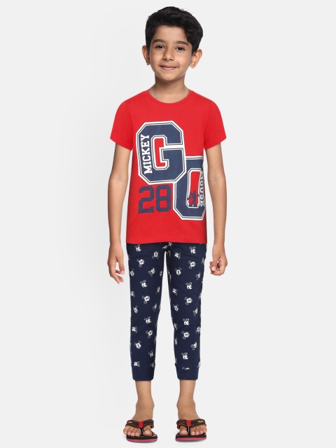 

YK Disney Boys Red & Navy Blue Mickey Mouse Print T-shirt with Joggers