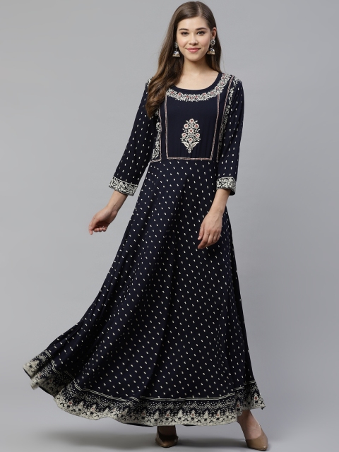 

Divena Women Navy Blue & Golden Printed A-Line Kurta