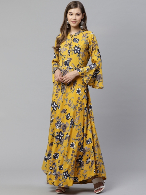 

Divena Women Mustard Yellow & Grey Floral Print A-Line Kurta