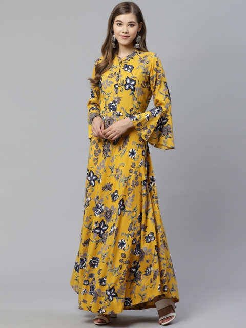 

Divena Women Mustard Yellow & Grey Printed A-Line Kurta