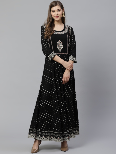 

Divena Women Black & Golden Printed A-Line Kurta