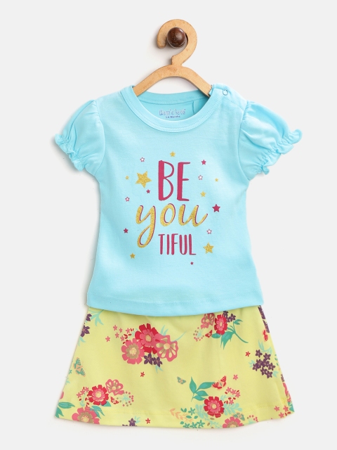 

Moms Love Girls Blue & Yellow Printed Top with Skirt