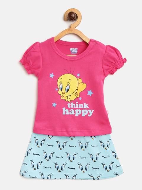

Moms Love Girls Pink & Blue Tweety Print Top with Skirt