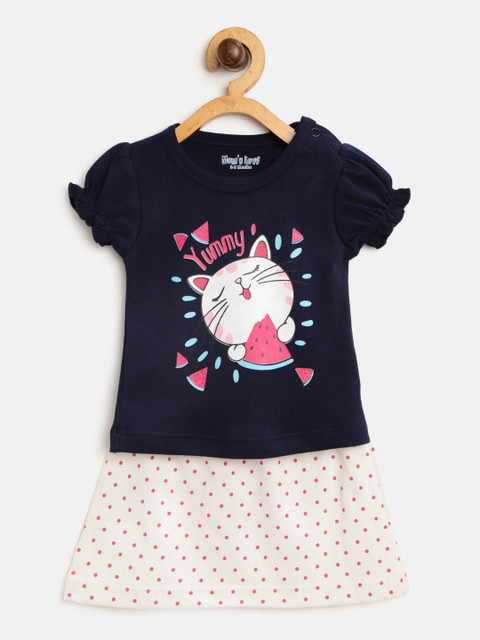 

Moms Love Girls Navy Blue & White Printed Top with Skirt