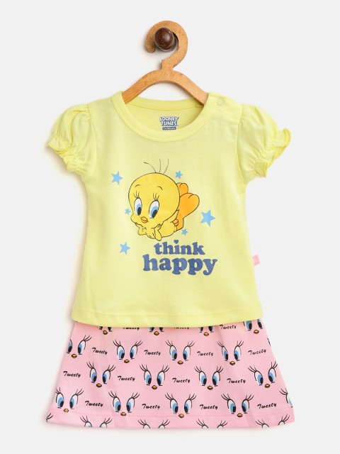 

Moms Love Girls Yellow & Pink Tweety Print Top with Skirt