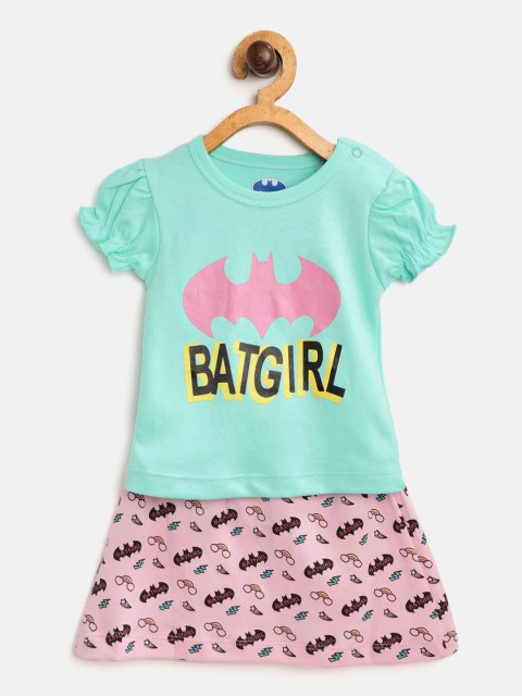 

Moms Love Girls Sea Green & Pink Batgirl Print Top with Skirt