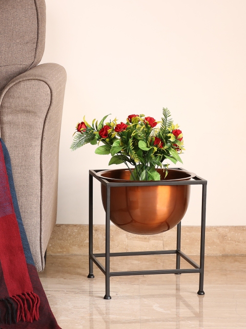 

ExclusiveLane Copper-Toned Gloss Floor Iron Planter Pot With Cuboidal Stand