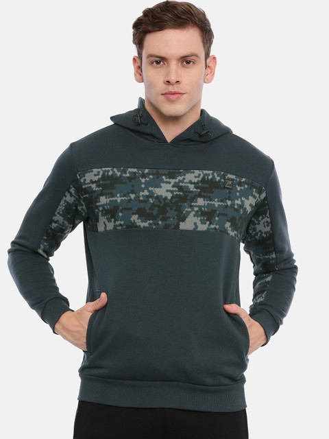 

Proline Active Men Navy Blue & Grey Printed Hooded Sweatshirt