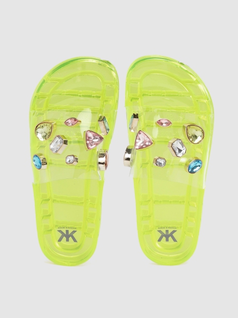 

Kook N Keech Women Transparent & Yellow Stone-Studded Sliders