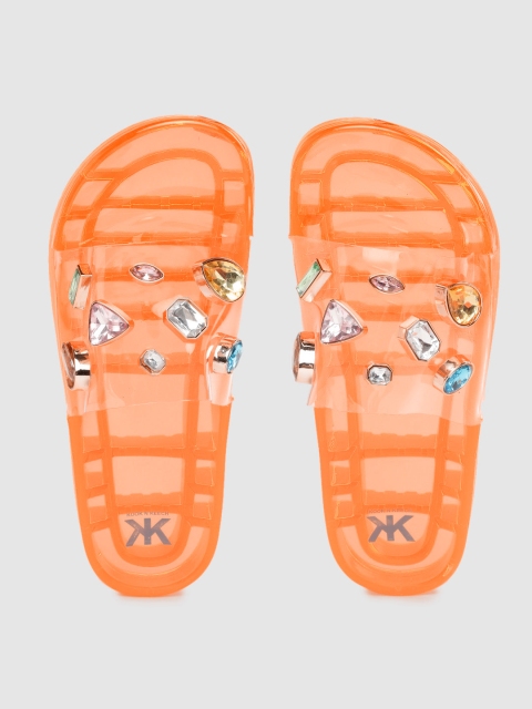 

Kook N Keech Women Transparent & Orange Embellished Sliders