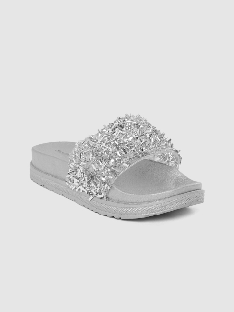 

DressBerry Women Silver-Toned Embellished Flatforms