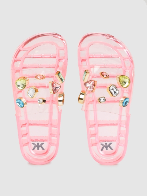 

Kook N Keech Women Transparent & Pink Stone-Studded Open-Toe Flats