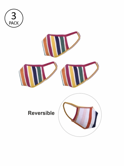 

nestroots Unisex 3 Pcs Multicoloured Striped 2-Ply Reversible Anti Pollution Cloth Masks, Multi