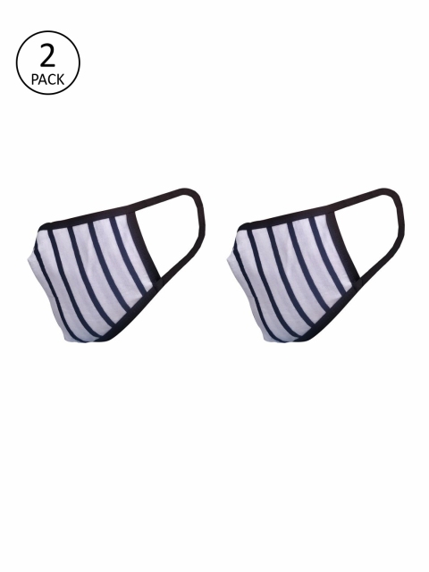

nestroots Unisex 2 Pcs Navy Blue & White Striped 2-Ply Anti Pollution Cloth Masks