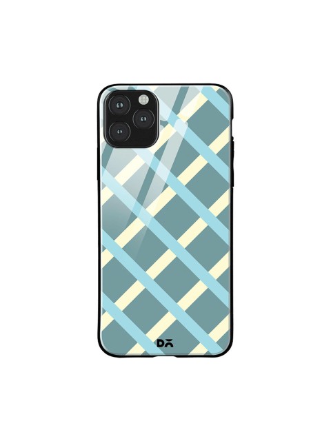 

DailyObjects Teal Blue & White Diagonal Checks iPhone 11 Pro Max Glass Case Cover