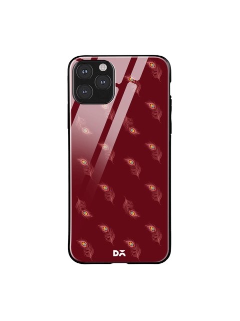 

DailyObjects Unisex Maroon Printed Feathers Glass iPhone 11 Pro Max Mobile Cover